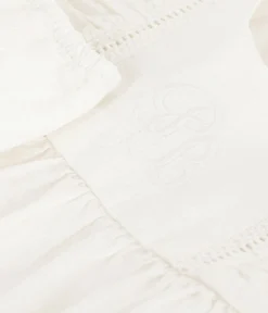 Petit Bateau Kleider*Ärmelloses Baby-Kleid aus einfarbiger Baumwolle mit Stickerei und dazu passendem Bloomer weiss ECUME