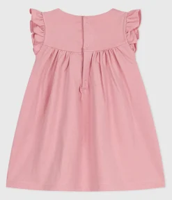 Petit Bateau Kleider*Ärmelloses Baby-Kleid aus einfarbiger Baumwolle mit gestickten Verzierungen am Kragen rosa CHARME