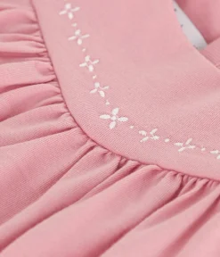 Petit Bateau Kleider*Ärmelloses Baby-Kleid aus einfarbiger Baumwolle mit gestickten Verzierungen am Kragen rosa CHARME