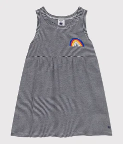 Petit Bateau Kleider*Ärmelloses Baby-Kleid aus gestreifter Baumwolle blau SMOKING/weiss MARSHMALLOW