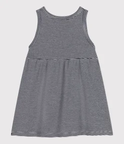 Petit Bateau Kleider*Ärmelloses Baby-Kleid aus gestreifter Baumwolle blau SMOKING/weiss MARSHMALLOW