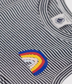 Petit Bateau Kleider*Ärmelloses Baby-Kleid aus gestreifter Baumwolle blau SMOKING/weiss MARSHMALLOW