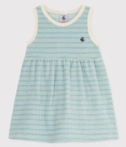 Petit Bateau Kleider*Ärmelloses Baby-Kleid aus gestreiftem Frottee MIMI/ AVALANCHE