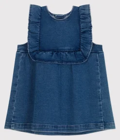 Petit Bateau Kleider*Ärmelloses Baby-Kleid aus Jeansstoff blau BLEU DELAVE