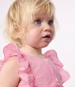 Petit Bateau Kleider*Ärmelloses Baby-Kleid aus leichter Baumwolle und Bloomer mit Vichy-Muster weiss ECUME/ PETAL