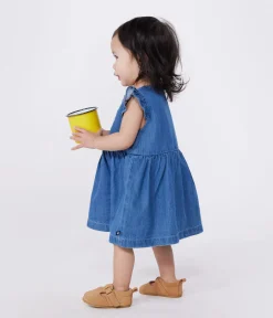 Petit Bateau Kleider*Ärmelloses Baby-Kleid aus leichtem Jeansstoff blau DENIM CLAIR
