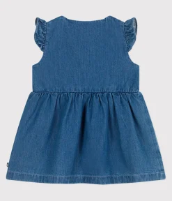 Petit Bateau Kleider*Ärmelloses Baby-Kleid aus leichtem Jeansstoff blau DENIM CLAIR