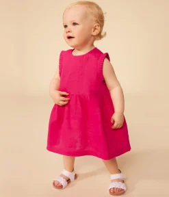 Petit Bateau Kleider*Ärmelloses Babykleid aus Leinen rosa DELHI