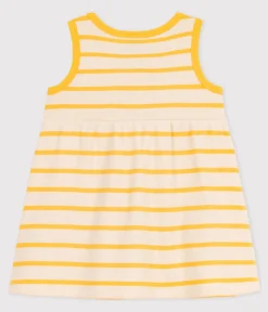 Petit Bateau Kleider*Ärmelloses gestreiftes Baby-Kleid aus Rippstrick gelb AVALANCHE/weiss DAISY