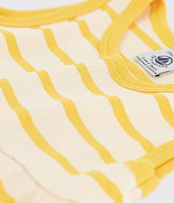Petit Bateau Kleider*Ärmelloses gestreiftes Baby-Kleid aus Rippstrick gelb AVALANCHE/weiss DAISY