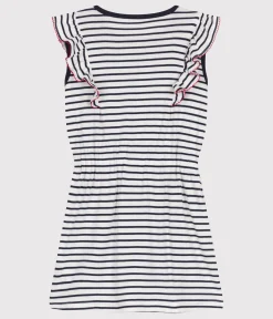 Petit Bateau Kleider, Röcke*Ärmelloses Kinder-Kleid aus Baumwolle mit Streifen weiss MARSHMALLOW/blau SMOKING