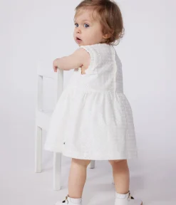 Petit Bateau Kleider*Ärmelloses weißes Baby-Kleid aus Baumwolle mit Lochspitze weiss MARSHMALLOW