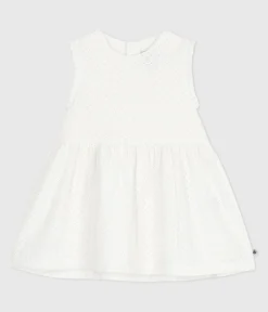 Petit Bateau Kleider*Ärmelloses weißes Baby-Kleid aus Baumwolle mit Lochspitze weiss MARSHMALLOW
