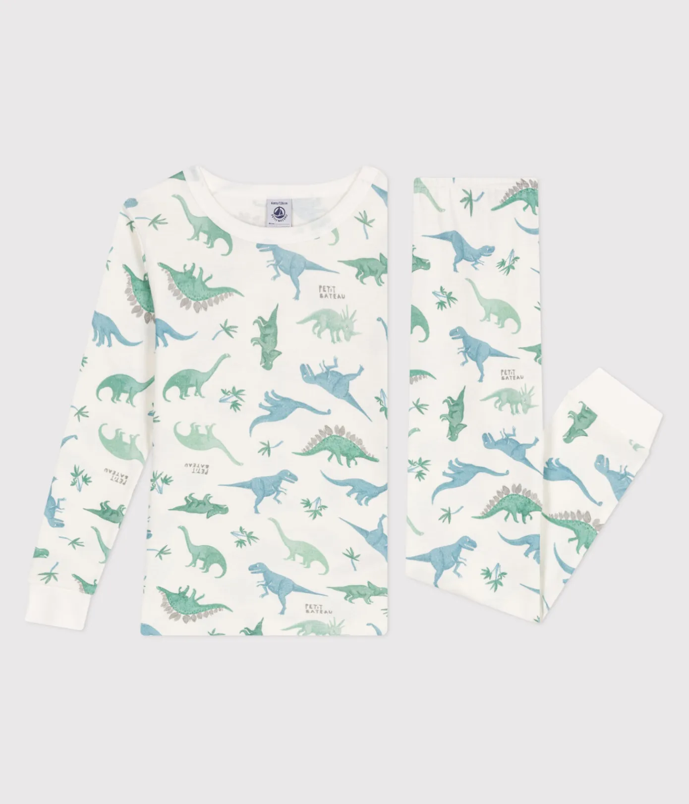 Petit Bateau Schlafanzüge, Pyjamas*Sehr taillierter Kinderpyjama aus bedruckter Baumwolle weiss MARSHMALLOW/weiss MULTICO