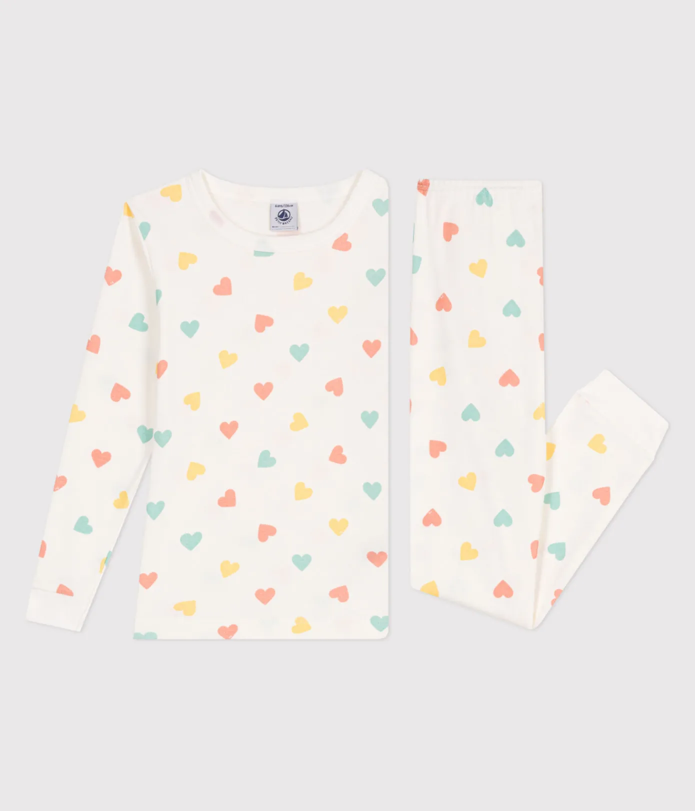 Petit Bateau Schlafanzüge, Pyjamas|Schlafanzüge, Nachthemden*Sehr taillierter Kinderpyjama aus bedruckter Baumwolle weiss MARSHMALLOW/weiss MULTICO