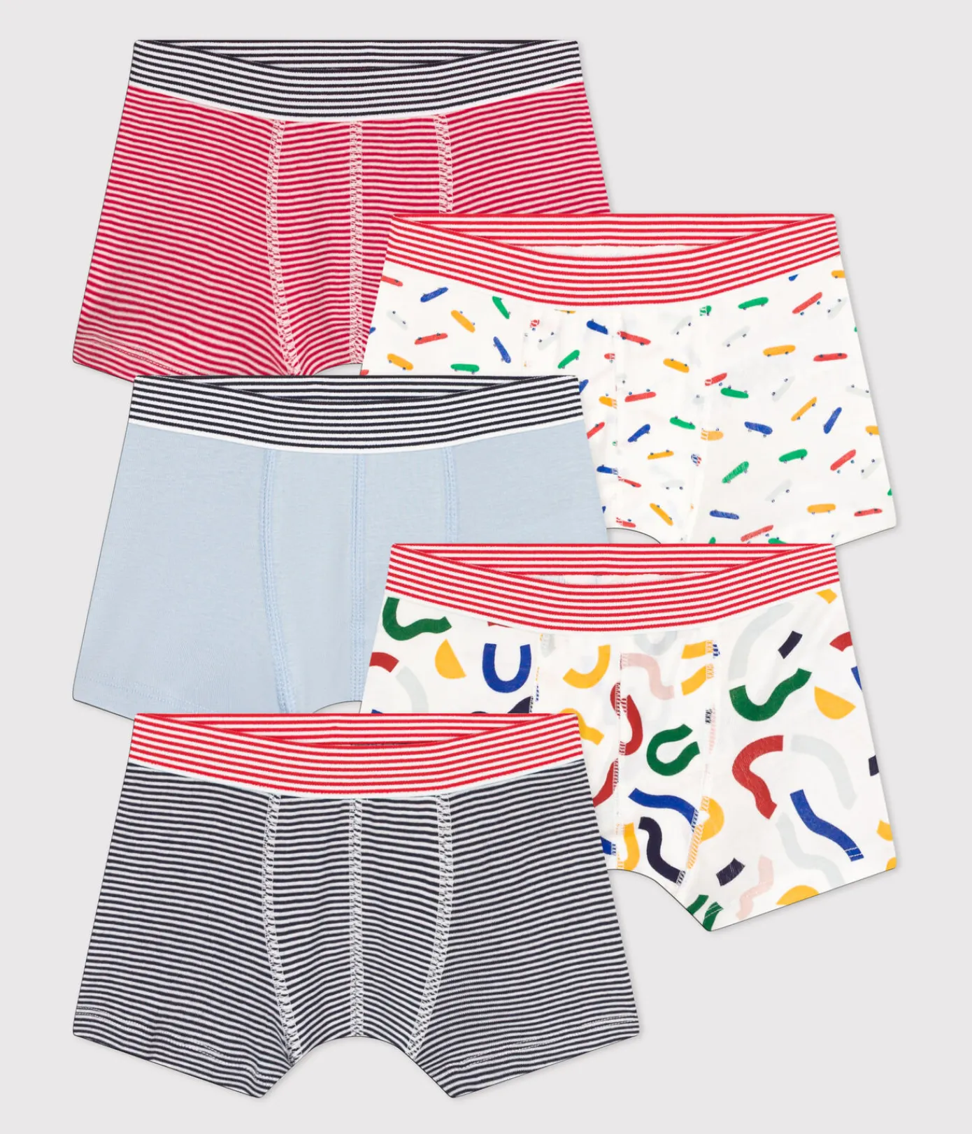 Petit Bateau Unterhosen, Boxershorts*Set aus 5 Kinder-Boxershorts mit Skateboard-Motiv, aus Baumwolle variante 1