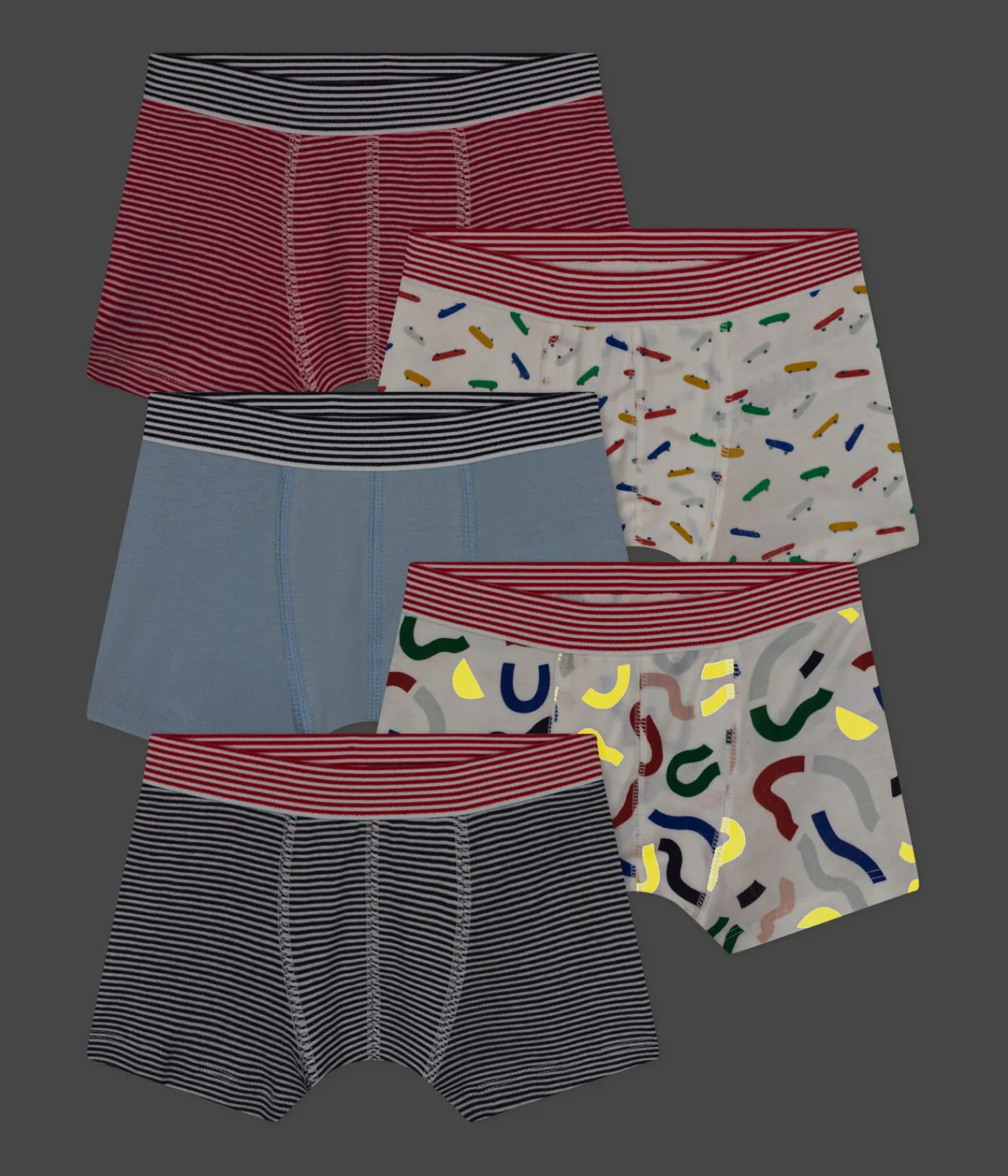 Petit Bateau Unterhosen, Boxershorts*Set aus 5 Kinder-Boxershorts mit Skateboard-Motiv, aus Baumwolle variante 1