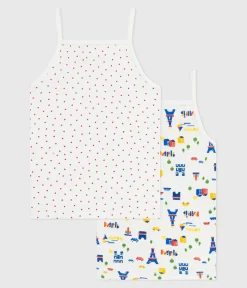 Petit Bateau Unterhemden, Tanktops|T-Shirts, Tops, Oberteile*Set Kinder Spaghetti-Tops aus Baumwolle mit Paris-Motiv variante 1