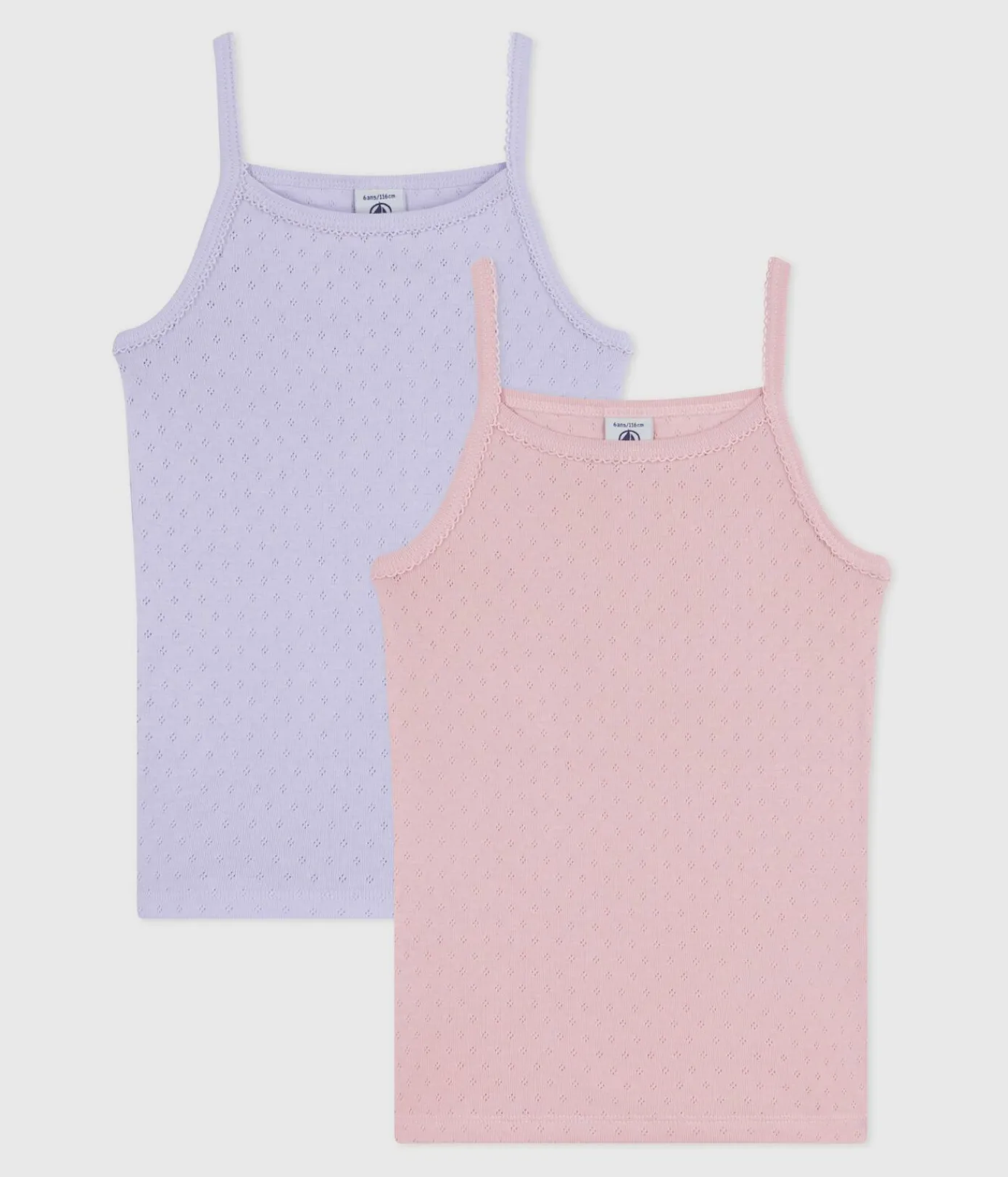 Petit Bateau Unterhemden, Tanktops|T-Shirts, Tops, Oberteile*Set Kinder-Spaghetti-Tops aus Baumwolle mit Lochstickerei. variante 1