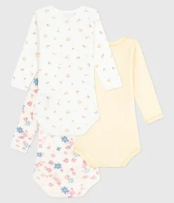 Petit Bateau Bodys*Set langärmeliger Baby-Bodys aus Baumwolle mit Blumenmotiv variante 1