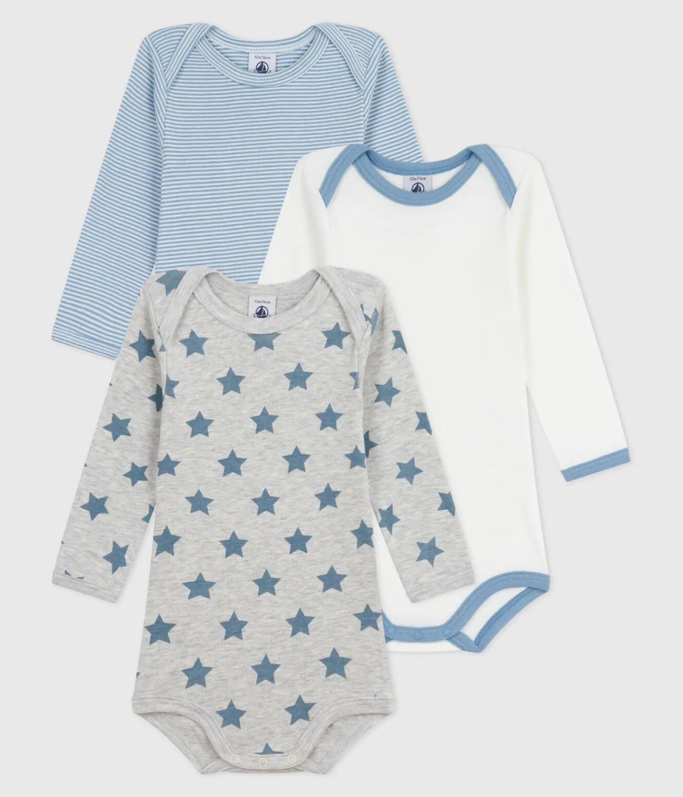 Petit Bateau Bodys*Set langärmeliger Baby-Bodys aus Baumwolle mit Sternmotiv variante 1
