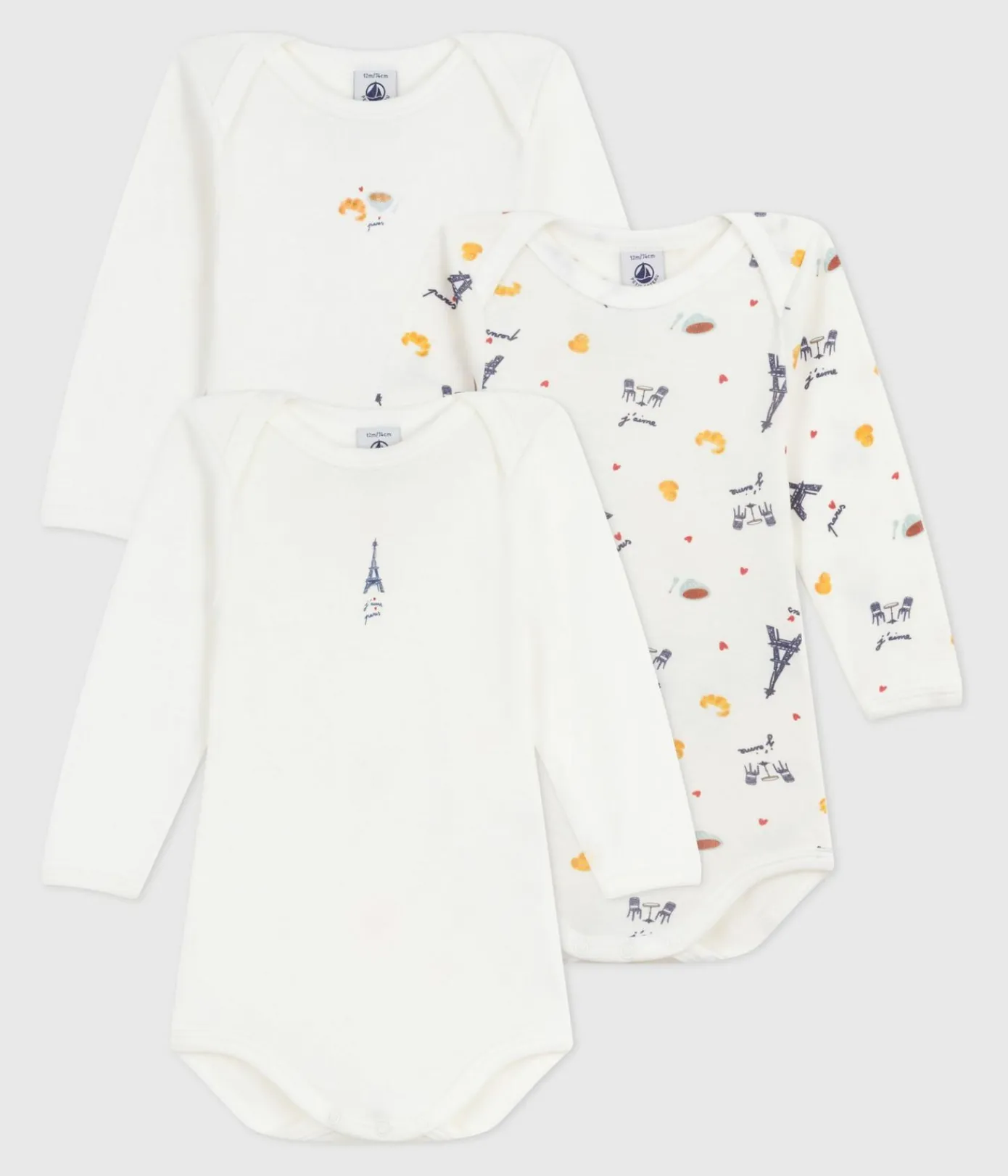 Petit Bateau Bodys*Set langärmeliger Baby-Bodys aus Baumwolle mit Paris-Motiv variante 1