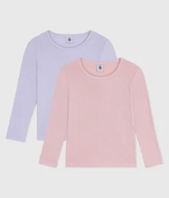 Petit Bateau Unterhemden, Tanktops|T-Shirts, Tops, Oberteile*Set langärmeliger Kinder-T-Shirts aus Baumwolle mit Lochstickerei variante 1