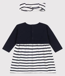 Petit Bateau Kleider*Set langärmeliges Baby-Kleid aus Doppeljersey und Baumwolle und dazu passendes Baby-Stirnband. variante 1