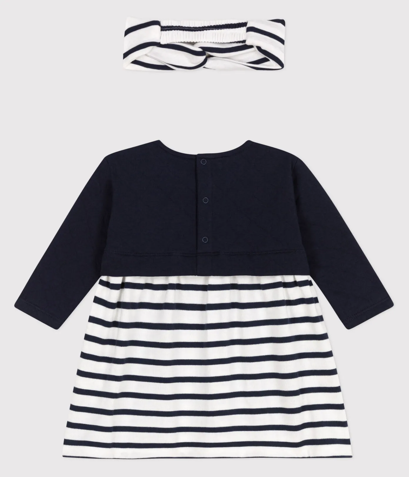 Petit Bateau Kleider*Set langärmeliges Baby-Kleid aus Doppeljersey und Baumwolle und dazu passendes Baby-Stirnband. variante 1