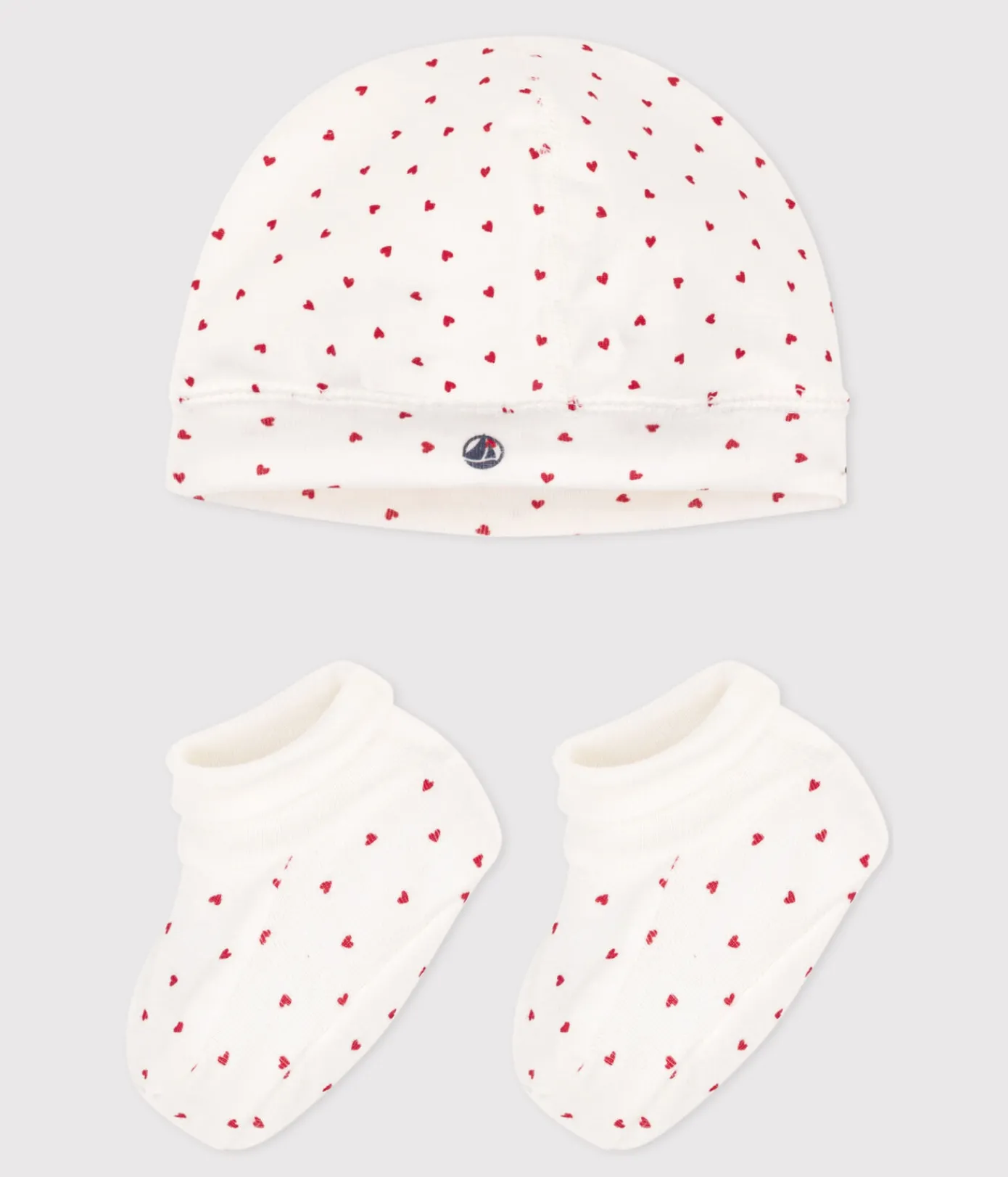 Petit Bateau Accessoires, Sonnenhüte, Caps|Socken, Schühchen*Set mit Mützchen und Babyschuhen mit Herzmotiv variante 1