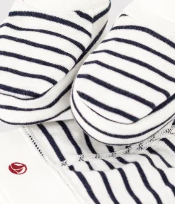 Petit Bateau Accessoires, Sonnenhüte, Caps|Socken, Schühchen*Set mit Mützchen und Babyschuhen mit Matrosenstreifen variante 1