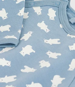 Petit Bateau Schlafanzüge, Strampler|Newborn*Strampler aus aufgerautem Molton mit Motiv blau ADRIATIC/ MILK