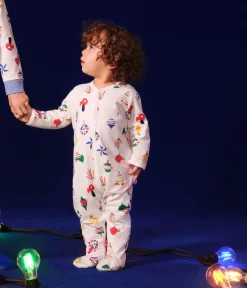 Petit Bateau Schlafanzüge, Strampler*Strampler aus aufgerautem Molton mit Weihnachtskugel-Motiv weiss MARSHMALLOW/weiss MULTICO