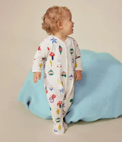 Petit Bateau Schlafanzüge, Strampler*Strampler aus aufgerautem Molton mit Weihnachtskugel-Motiv weiss MARSHMALLOW/weiss MULTICO