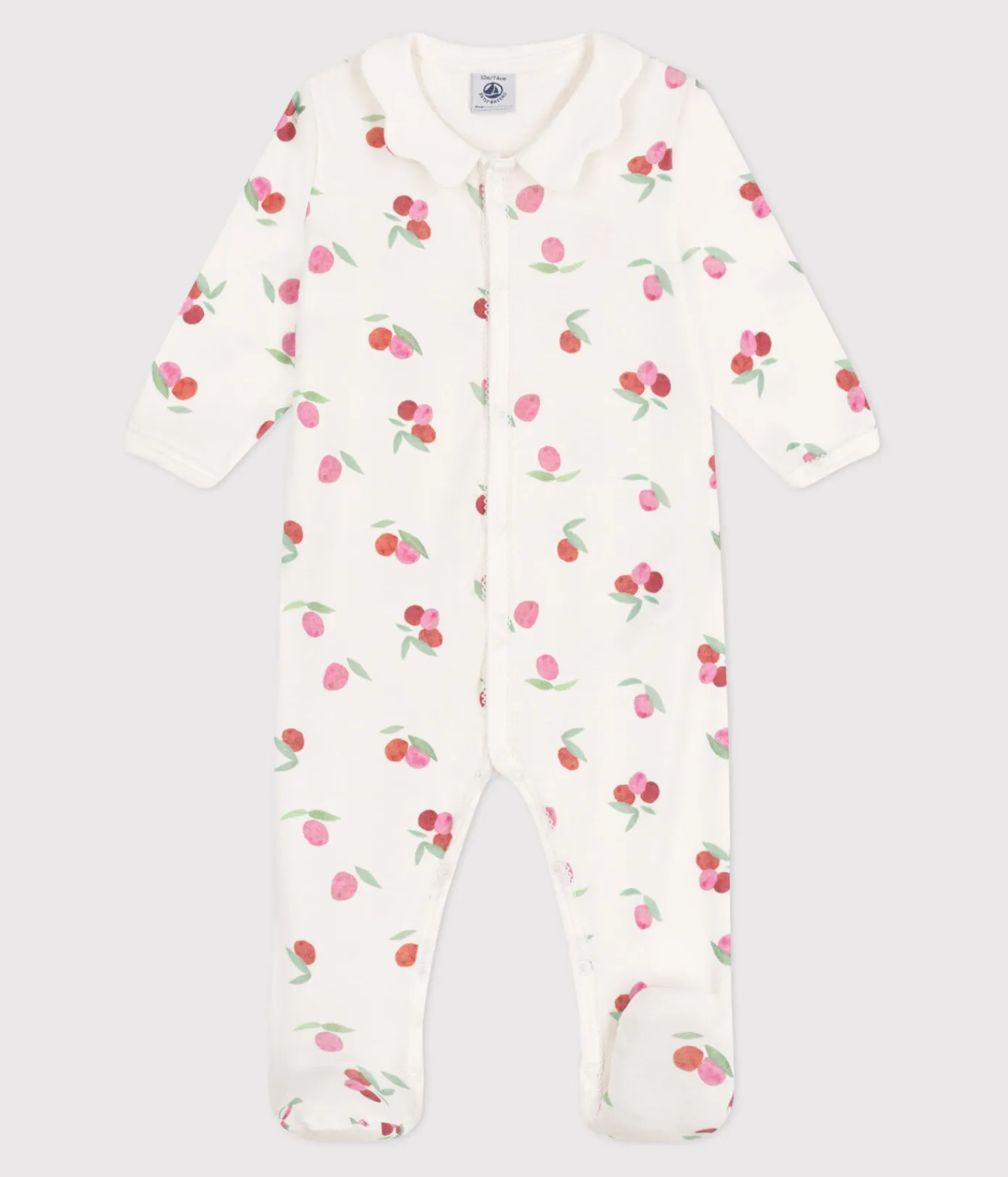 Petit Bateau Schlafanzüge, Strampler*Strampler aus Baumwolle Kragen in Blütenform mit Fruchtmotiv weiss MARSHMALLOW/weiss MULTICO