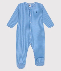 Petit Bateau Schlafanzüge, Strampler*Strampler aus Baumwolle mit Streifen DELPHINIUM/ MARSHMALLOW