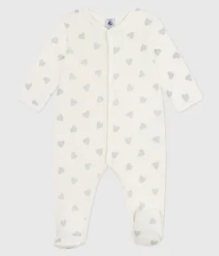 Petit Bateau Schlafanzüge, Strampler*Strampler aus Baumwolle mit silberfarbenen Herzen naturfarben MILK/ ARGENT