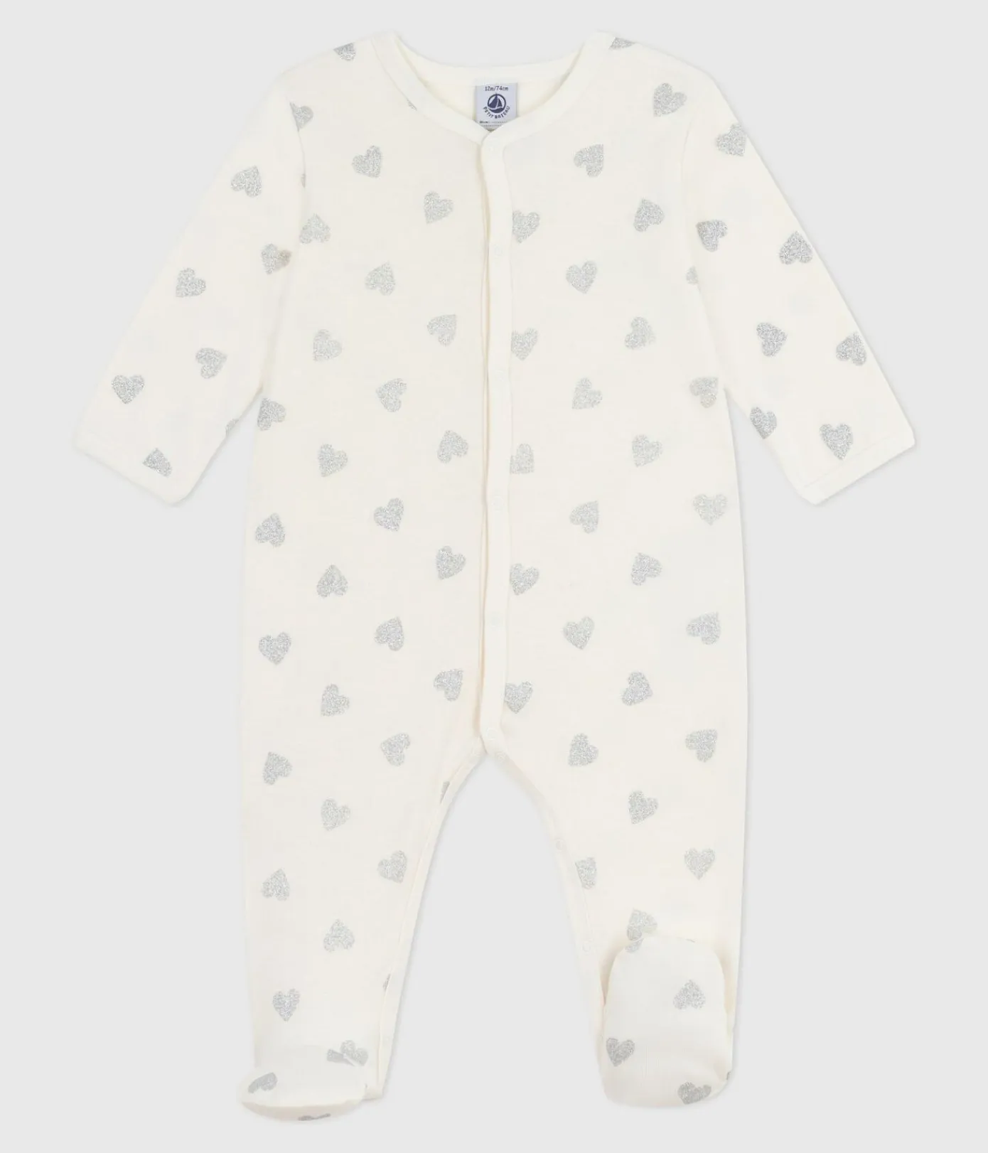 Petit Bateau Schlafanzüge, Strampler*Strampler aus Baumwolle mit silberfarbenen Herzen naturfarben MILK/ ARGENT