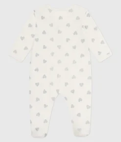 Petit Bateau Schlafanzüge, Strampler*Strampler aus Baumwolle mit silberfarbenen Herzen naturfarben MILK/ ARGENT