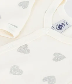 Petit Bateau Schlafanzüge, Strampler*Strampler aus Baumwolle mit silberfarbenen Herzen naturfarben MILK/ ARGENT
