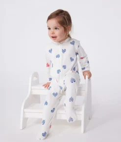 Petit Bateau Schlafanzüge, Strampler*Strampler aus Baumwolle mit gestreiftem Herz weiss MARSHMALLOW/weiss MULTICO