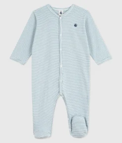 Petit Bateau Schlafanzüge, Strampler*Strampler aus Baumwolle mit Ringelstreifen ADRIATIC/ MARSHMALLOW