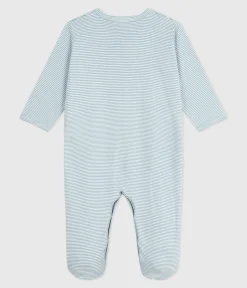 Petit Bateau Schlafanzüge, Strampler*Strampler aus Baumwolle mit Ringelstreifen ADRIATIC/ MARSHMALLOW