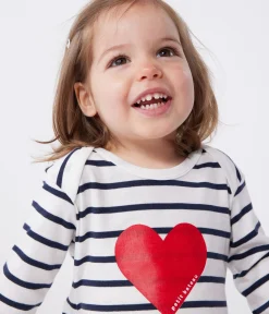 Petit Bateau Schlafanzüge, Strampler*Strampler aus Baumwolle ohne Druckknöpfe mit Herzmotiv weiss MARSHMALLOW/blau SMOKING