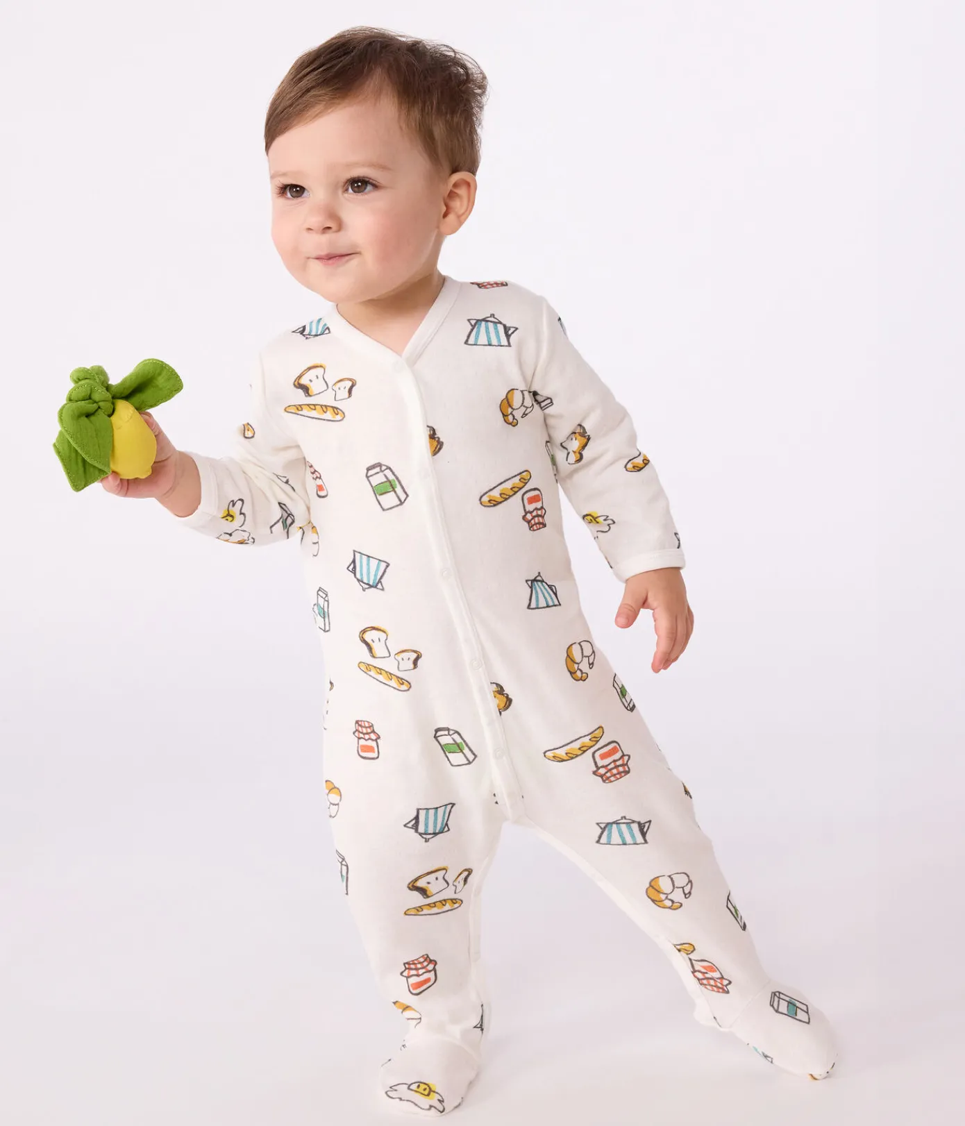 Petit Bateau Schlafanzüge, Strampler*Strampler aus bedrucktem Doppeljersey weiss MARSHMALLOW/weiss MULTICO