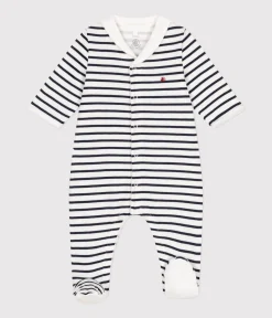 Petit Bateau Schlafanzüge, Strampler|Newborn*Strampler aus Doppeljersey weiss MARSHMALLOW/blau SMOKING