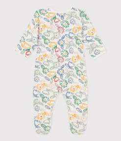 Petit Bateau Schlafanzüge, Strampler*Strampler aus Nicki mit Blumenmotiv weiss MARSHMALLOW/weiss MULTICO