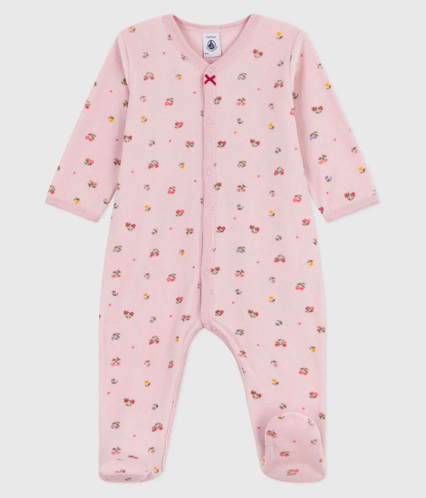 Petit Bateau Schlafanzüge, Strampler*Strampler aus Nicki mit Blumenmotiv rosa JOLI/weiss MULTICO