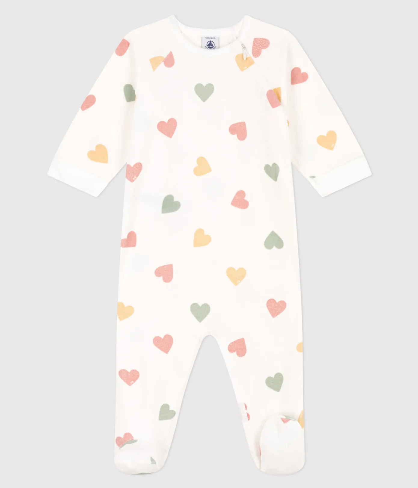 Petit Bateau Schlafanzüge, Strampler*Strampler aus Nicki mit bunten Herzen weiss MARSHMALLOW/weiss MULTICO