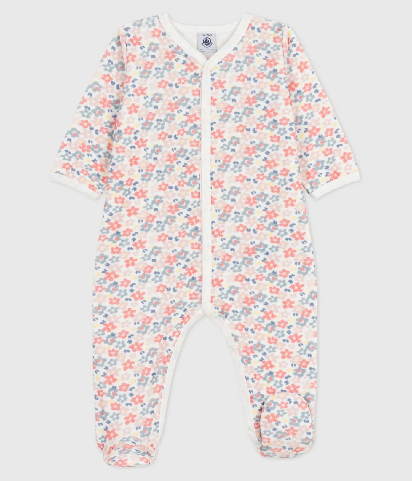 Petit Bateau Schlafanzüge, Strampler*Strampler aus Nicki mit Blumenmotiv weiss MARSHMALLOW/weiss MULTICO